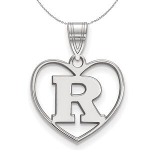 Sterling Silver Rutgers Initial R Heart Necklace - 24 Inch